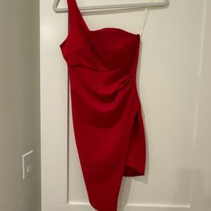Emerald Sundae Red One-Shoulder Asymmetric Dress